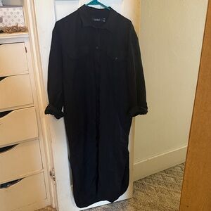 Lauren Ralph Lauren Shirtdress Black Long Sleeve Button-Up, Linen Blend-size 10